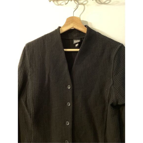 Eileen Fisher Black Textured Button Front Jacket Women’s cardigan blazer Minimal - Picture 8 of 13